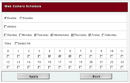 Web Camera schedule