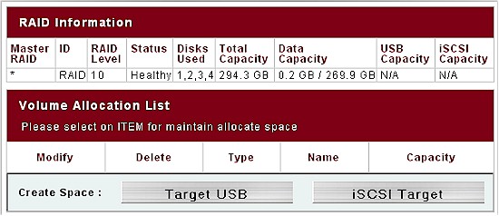 Space Allocation screen