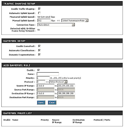 D-Link Gaming Router "GameFuel" auto-QoS settings