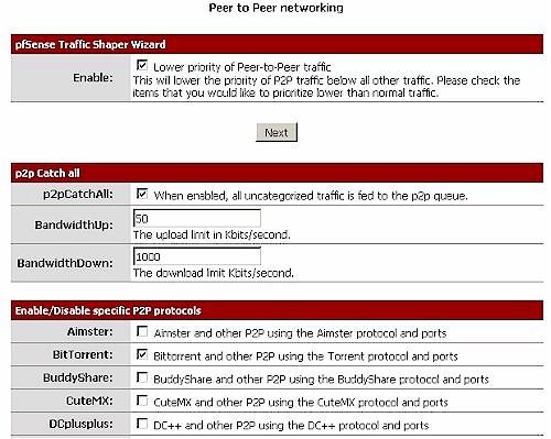 Traffic Shaping Wizard - P2P