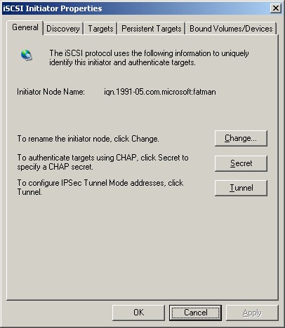 Windows iSCSI Initiator - General