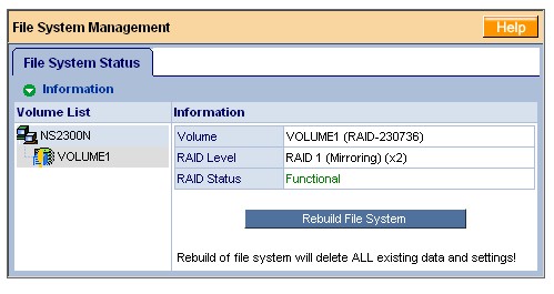 File System Management screen with reinserted drive