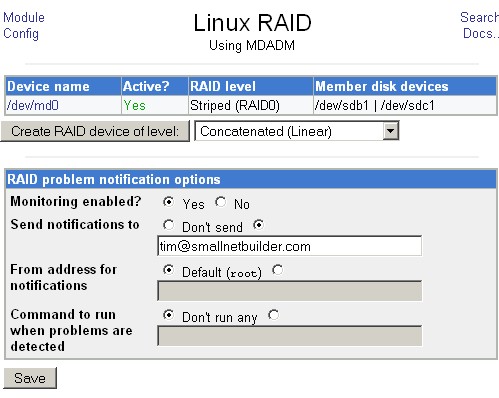 RAID0 array device successfully created