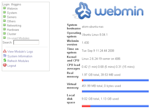 Webmin Home Page