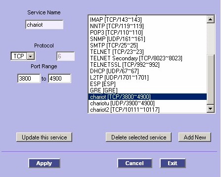 Service Management screen