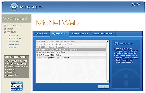 MioNet web access
