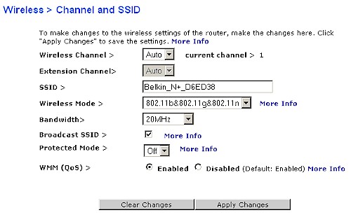 N+ Wireless Channel and SSID settings