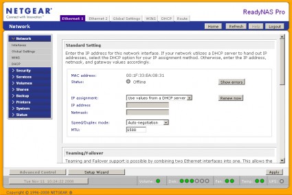 Network Interfaces screen