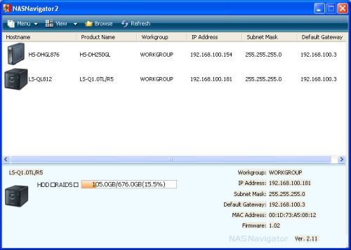 NASNavigator showing two Buffalo NAS devices on my network