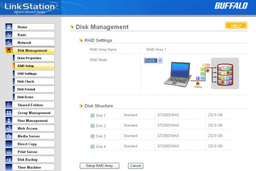 RAID setup configuration for the LinkStation Quad