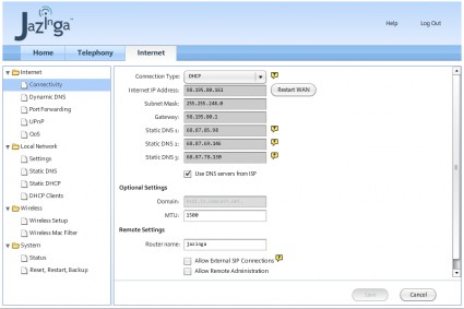 Advanced Menu - Internet Connectivity (WAN)