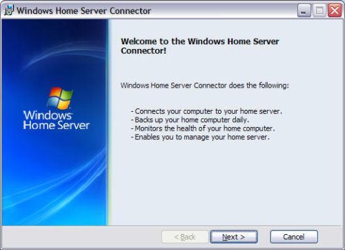 Windows Home Server Connector Installation