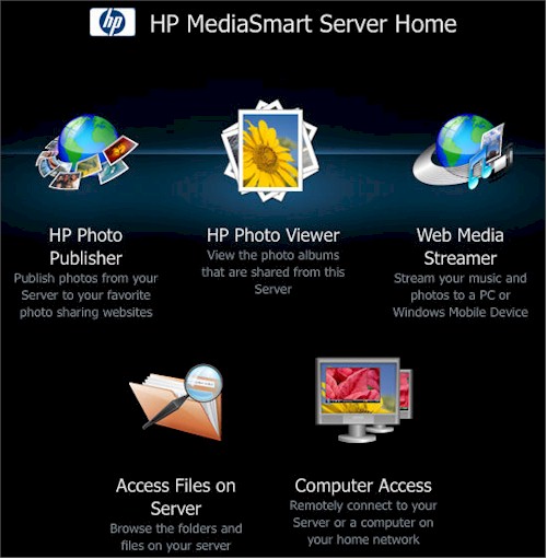 HP MediaSmart Server Remote Access Landing Page