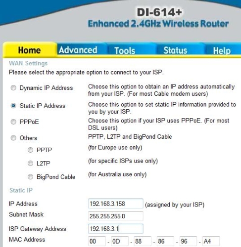 Setting the downstream router WAN IP