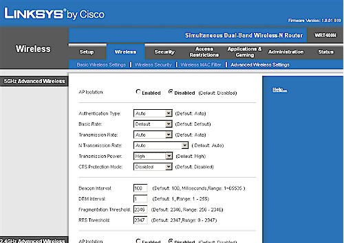 WRT400N Advanced Wireless settings