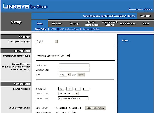 WRT400N Basic setup page