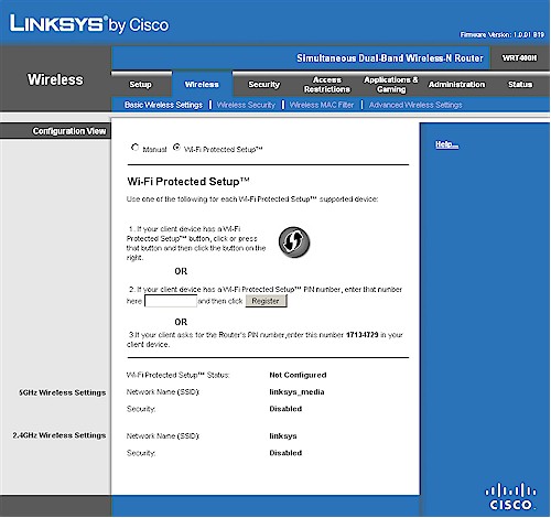 Basic wireless configuration defaulted to WPS