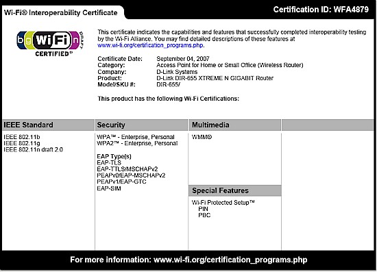 DIR-655 Wi-Fi Certification
