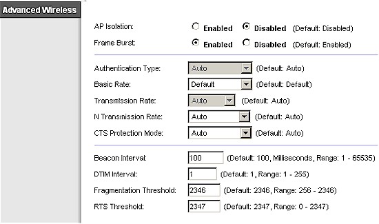 Advanced wireless settings