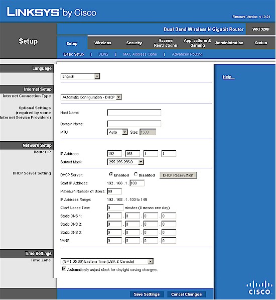 WRT320N Basic setup page