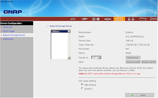 External storage configuration