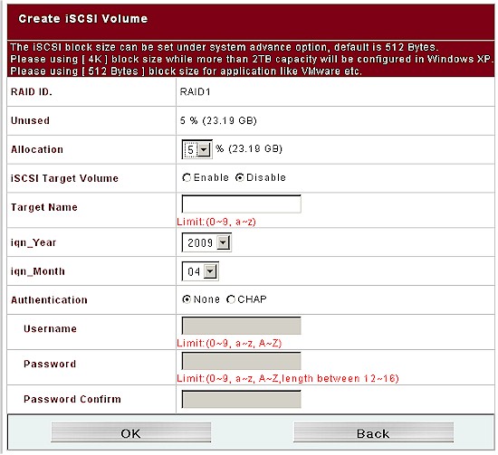 iSCSI Volume creation