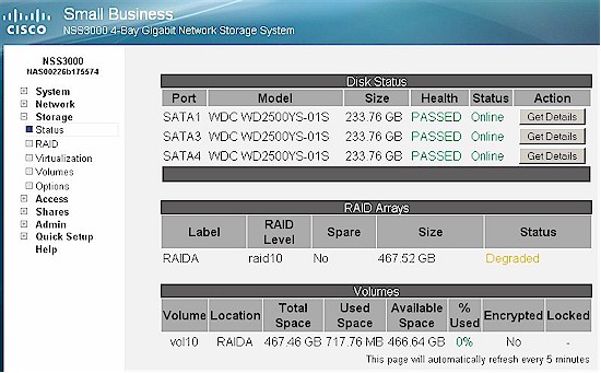 Storage Status with Drive 2 pulled