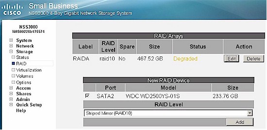 RAID Status with Drive 2 re-inserted