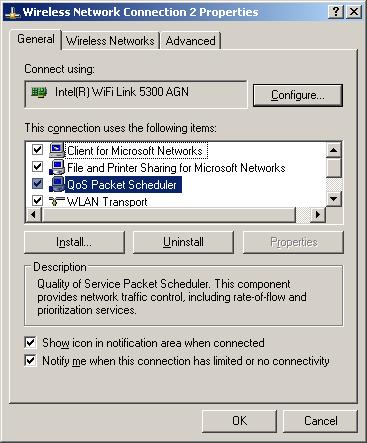 Make sure the QoS Packet Scheduler is on for WMM