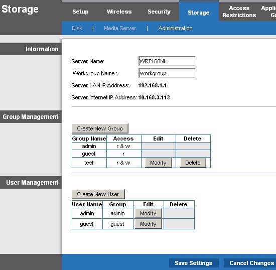 Storage Admin screen