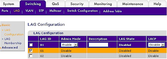 Configuring the LAG