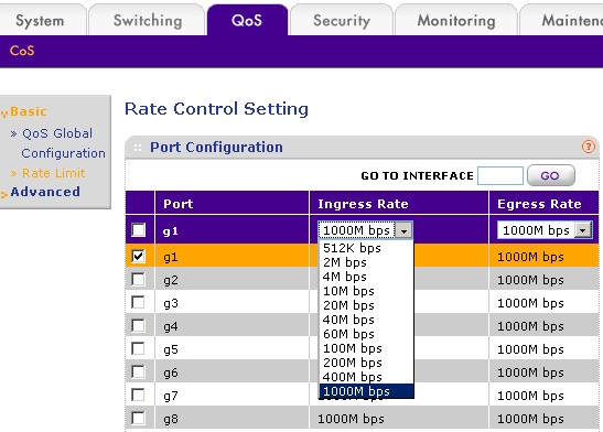 GS108T (original) QoS Rate Control