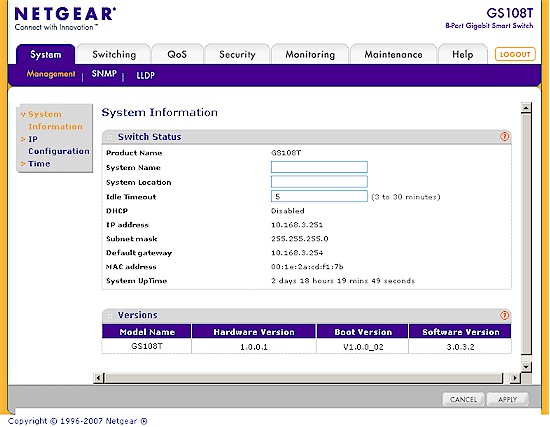 GS108T System Information