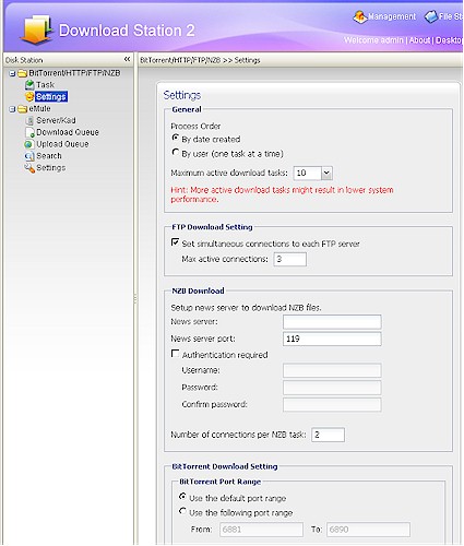 Synology Download Station settings