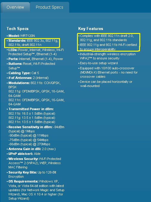 Linksys WRT120N spec