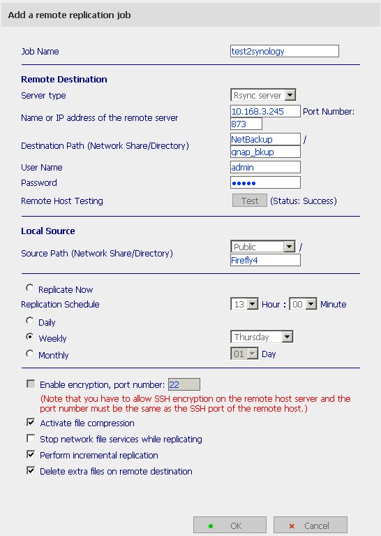 Backup to Synology settings