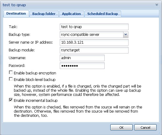 Backup to QNAP settings