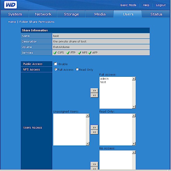 Setting the test share permissions