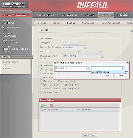 Buffalo Backup Folder selection