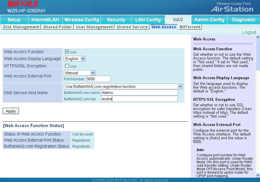 Web Access setup for BuffaloNAS.com