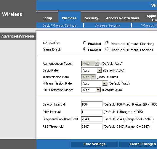 Advanced Wireless Settings