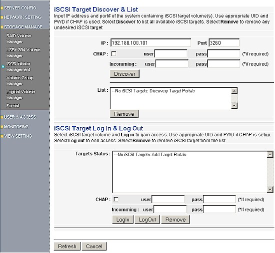 iSCSI Initiator settings