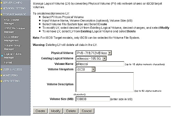 iSCSI Target creation