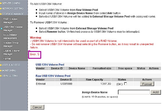 USB volume add fail