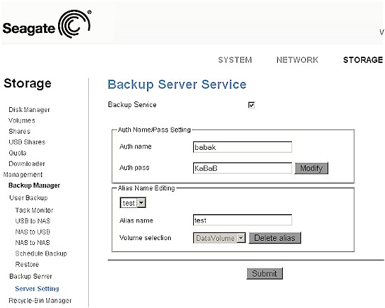 Enabling the BA NAS 220 Backup service