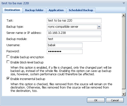 Synology DS109+ backup job to Seagate BlackArmor NAS target