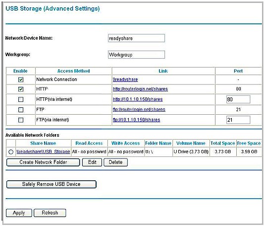 ReadyShare Advanced settings