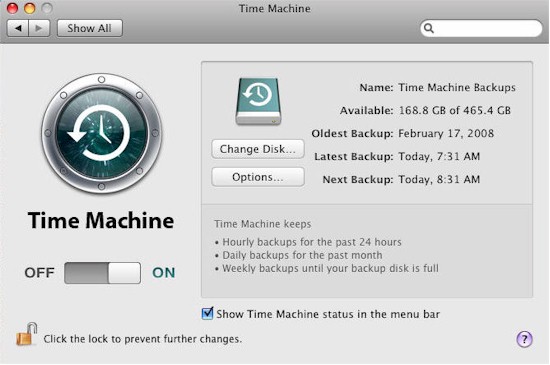 Time Machine preferences