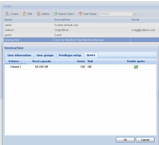 Time Machine user quota enabled