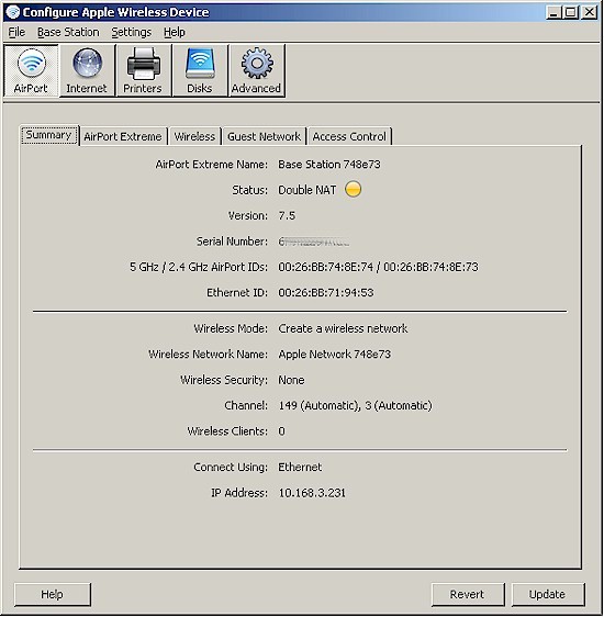 AirPort Utility Summary screen